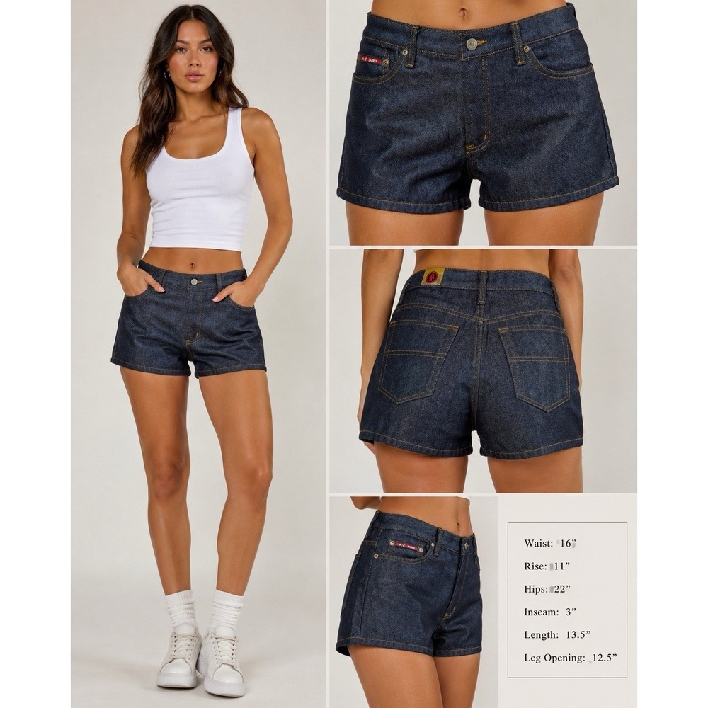 90s Arizona Jeans Dark Indigo Raw Denim Short Sz 11 Gloss Finish High Rise Retro